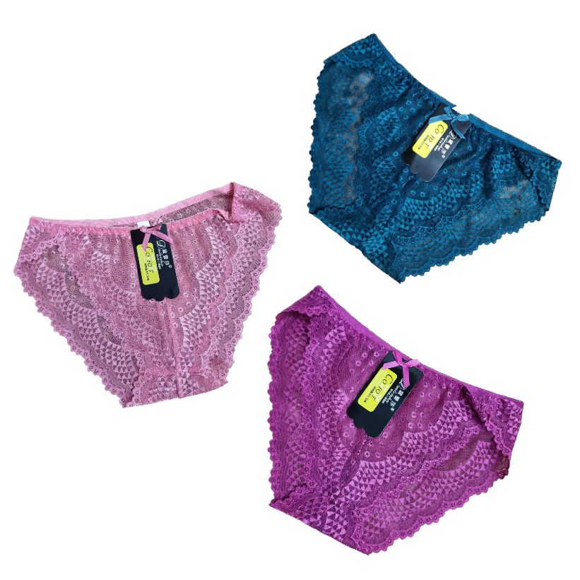 Pack of 3 Lace Women’s Panties – Seamless Underwear Briefs with Bowknot