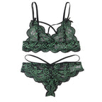 Elegant Two-Tone Floral Lace Lingerie Set – Adjustable Bra with Thong Panties