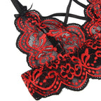 Elegant Two-Tone Floral Lace Lingerie Set – Adjustable Bra with Thong Panties