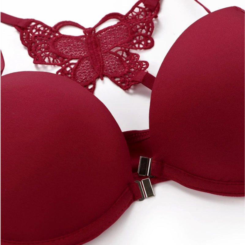 Elegant Butterfly Back Front-Closure Push-Up Bra & Panty Set for Women – Comfortable Everyday Lingerie