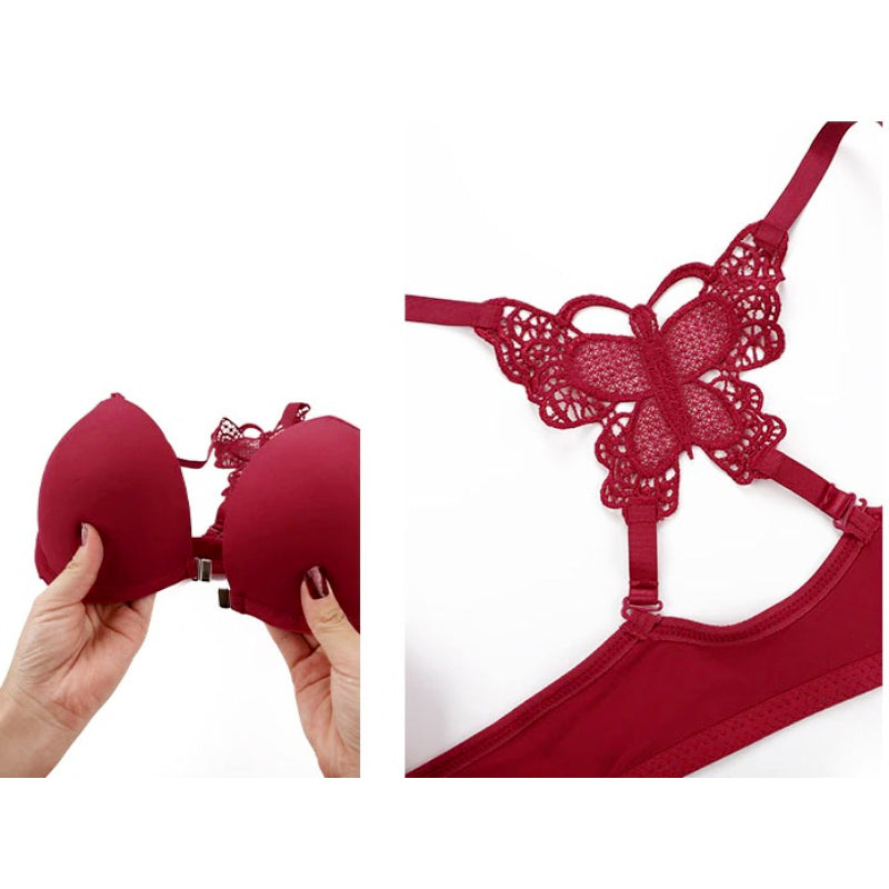 Elegant Butterfly Back Front-Closure Push-Up Bra & Panty Set for Women – Comfortable Everyday Lingerie