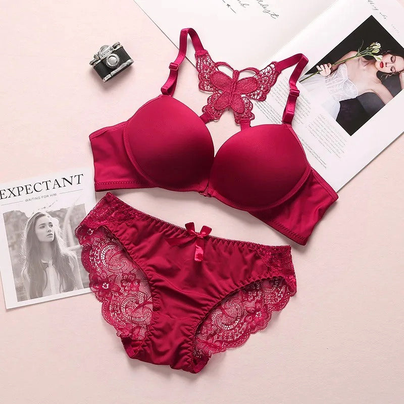 Elegant Butterfly Back Front-Closure Push-Up Bra & Panty Set for Women – Comfortable Everyday Lingerie